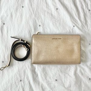 Michael Kors Leather Gold Crossbody/Clutch with adjustable shoulder strap